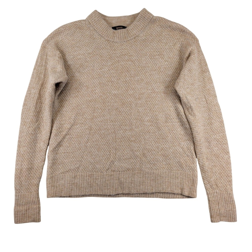 Quince Baby Alpaca Wool Diamond Stitch Crew Sweater Camel Women's Small HUBO01